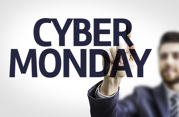 Business man pointing the text: Cyber Monday